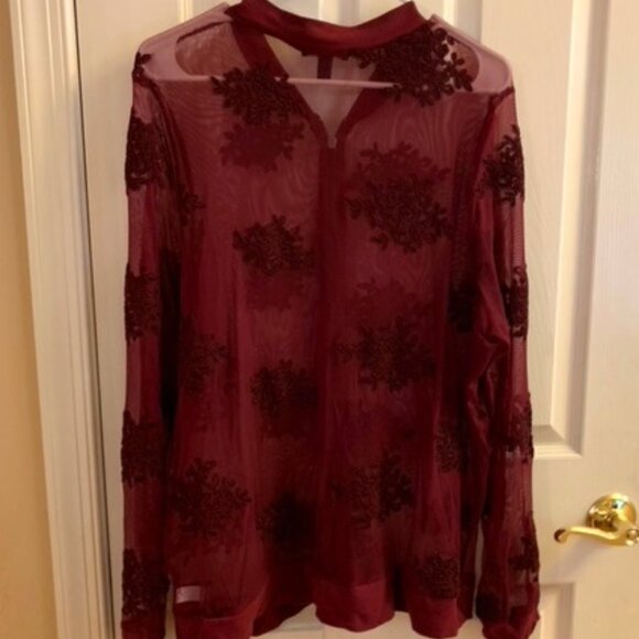 Torrid Burgundy Sheer Jacket With Appliques, Size 2x - Picture 3 of 3